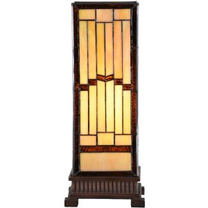 LumiLamp 5LL-6358 Tiffany stolní lampa béžová hnědá 17x17x44cm E27 sklo polyresin