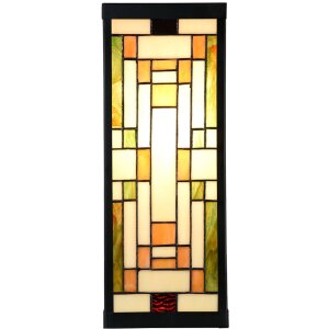 LumiLamp 5LL-6363 Tiffany nástěnné svítidlo béžovo-zelené 14x16x40cm E27 Skleněné kovové