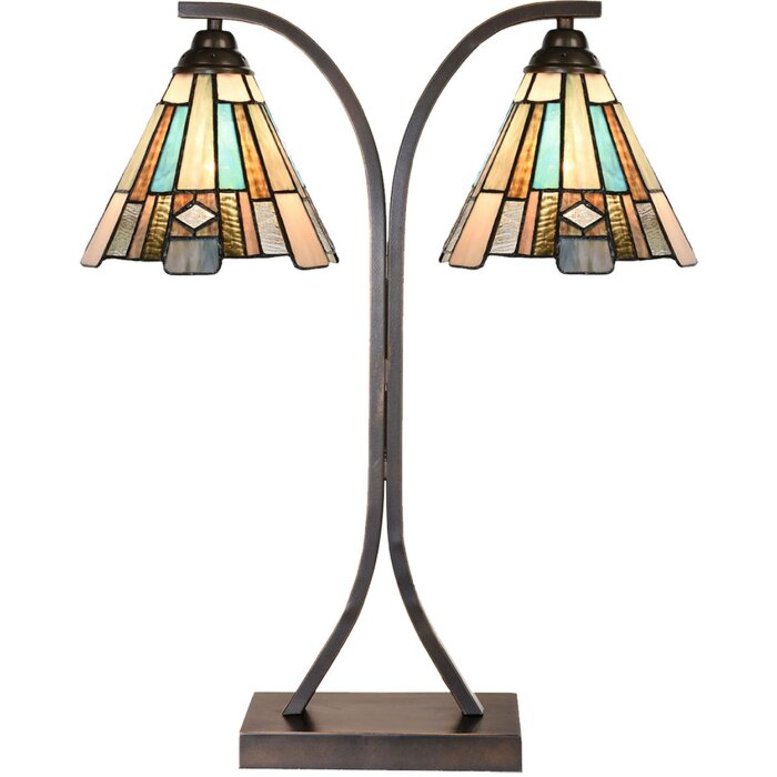 LumiLamp 5LL-6368 Tiffany stolní lampa hnědá modrá 48x19x57cm E27 2x60W