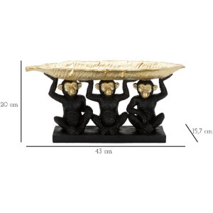Mauro Ferretti dekorativní figurka opičí trio s listovou miskou 43x15,7x20 cm černé zlato