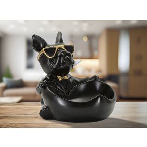 Mauro Ferretti dekorativní figurka pes míč s miskou 18,5x20,5x20 cm černá zlatá