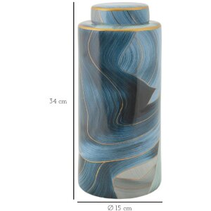 Mauro Ferretti Váza Elegant Ø 15x34 cm modrozlatá s víkem