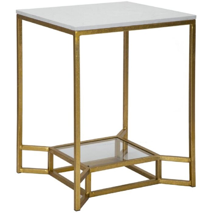 Příruční stolek Mauro Ferretti Double Marble 47x47x60 cm zlatý bílý