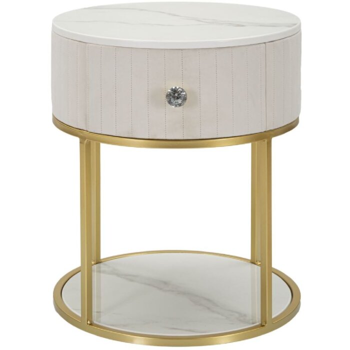 Mauro Ferretti noční stolek Montpellier Ø 42x48 cm zlatý krémový bílý