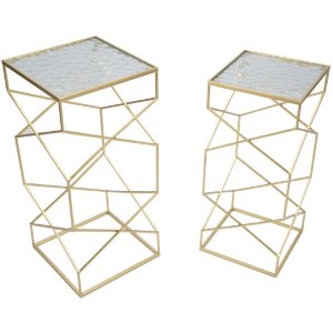 Mauro Ferretti sada bočních stolků Glassy 2ks 31,5x31,5x68 a 28x28x64 cm zlatá