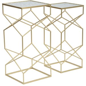 Mauro Ferretti sada bočních stolků Glassy 2ks 31,5x31,5x68 a 28x28x64 cm zlatá