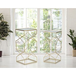 Mauro Ferretti sada bočních stolků Glassy 2ks 31,5x31,5x68 a 28x28x64 cm zlatá
