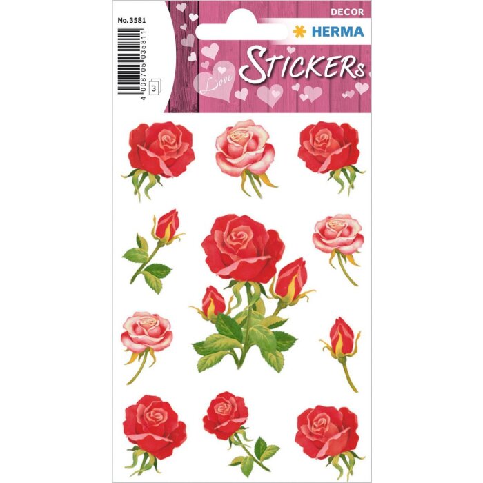 HERMA Schmucketiketten DECOR Rosen 3 Blätter 8,4 x 12 cm ideal für Geschenke