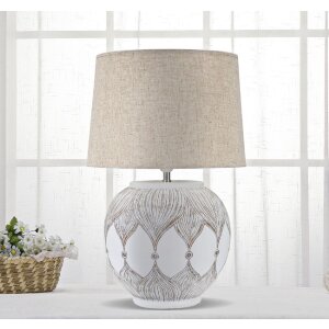 Stolní lampa Mauro Ferretti Atene E27 Ø 38x59 cm bílá smytá hnědá