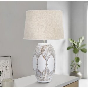 Stolní lampa Mauro Ferretti Atene oválná E27 Ø 38x67 cm bíle omytá hnědá