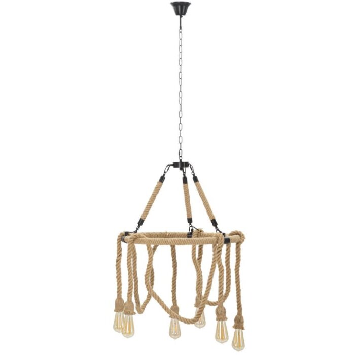 Mauro Ferretti stropní svítidlo lano kruh 6 světel E27 Ø 64x90 cm hnědá černá