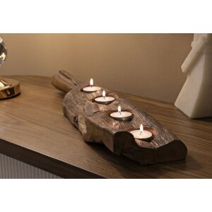 Mauro Ferretti Svícen Teak pro 4 svíčky 51x14x6 cm hnědý
