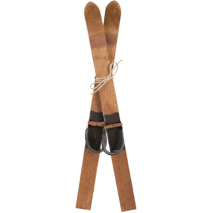 Clayre & Eef dekorace Lyžařská sada 2 Hnědé dřevo Železo 60 cm Vintage Retro styl