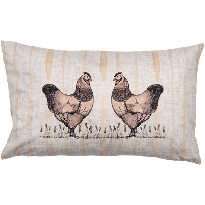 Clayre & Eef povlak na polštář RFL36 30x50 cm béžový hnědý kuřata