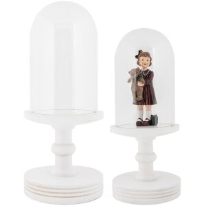 Clayre & Eef Skleněný zvon Ø17x40cm Bílá skleněná dřevěná dekorativní digestoř ve venkovském stylu