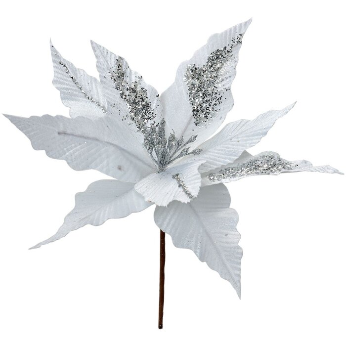 Clayre & Eef Vánoční dekorace Flower White Silver Ø 30x26 cm