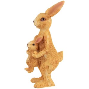 Clayre & Eef dekorativní figurka králíka s mládětem hnědá 4x4x8 cm venkovský styl
