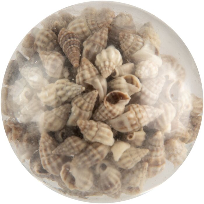 Clayre & Eef knoflík na dveře skleněný dekor mušle béžová Ø5x4 cm venkovský dům námořní styl