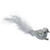 Clayre & Eef 66137 Dekorační sada 3 stříbrných ptáčků s peřím 12x3x4 cm Klip