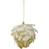 Clayre & Eef 66147 Věšák Flower White Gold 10x10x10 cm Country Style Feathers