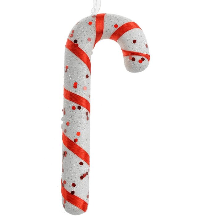 Clayre & Eef 66176 Dekorace přívěsek Candy Cane 7x2x17 cm bílá červená