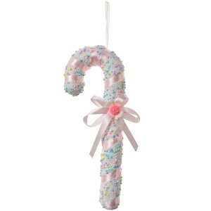 Clayre & Eef 66182 Přívěsek Candy Cane White Pink 10x3x26cm
