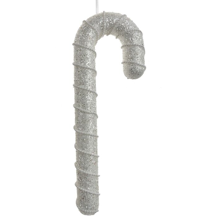 Clayre & Eef 66184 Candy Cane Přívěsek bílý 12x4x33 cm Plastové třpytky