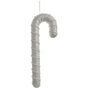 Clayre & Eef 66184 Candy Cane Přívěsek bílý 12x4x33 cm Plastové třpytky