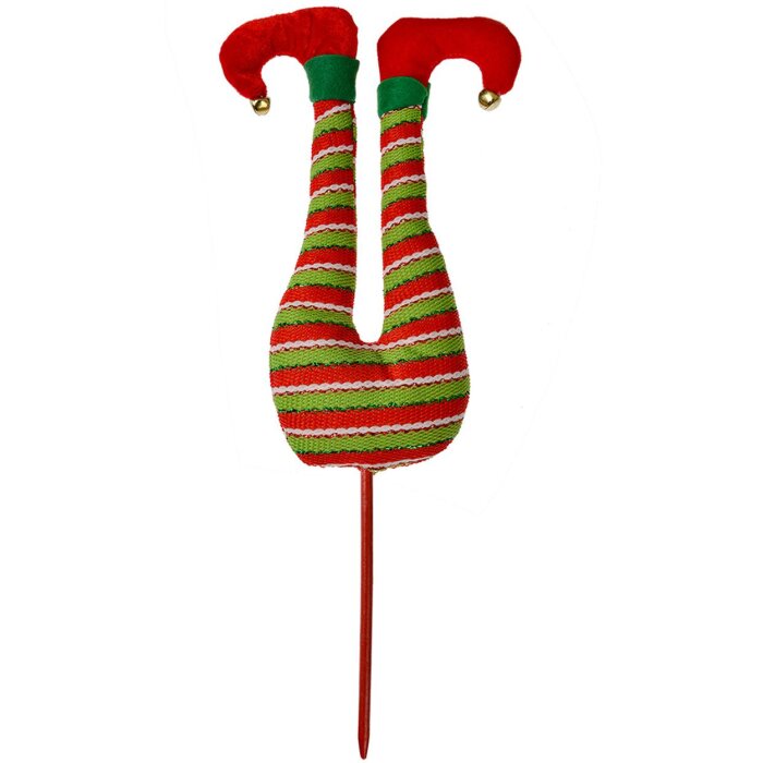 Clayre & Eef Vánoční dekorace Elf Legs 19x4x50 cm Červená zelená bílá