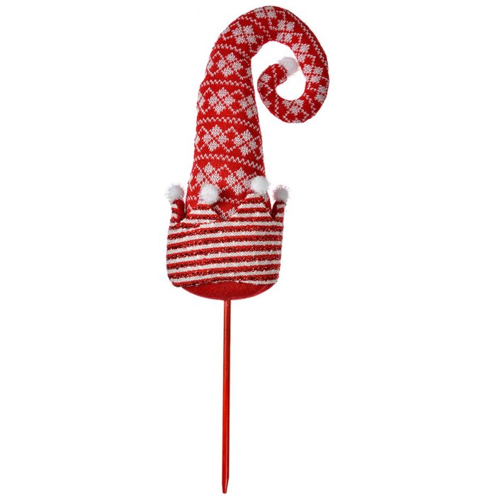 Clayre & Eef Vánoční klobouk elfa červený bílý 17x7x54 cm dřevěný textil