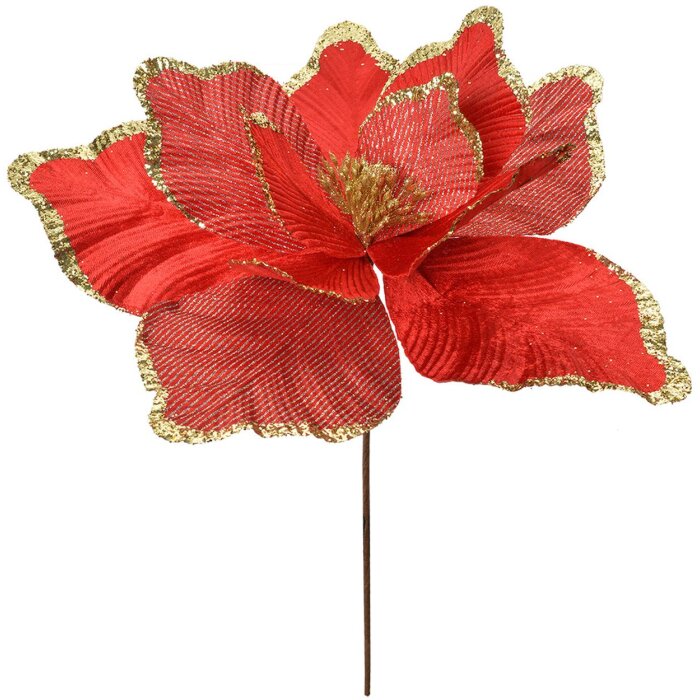Clayre & Eef Vánoční dekorace Flower Red Gold Ø 44x46 cm Plastové