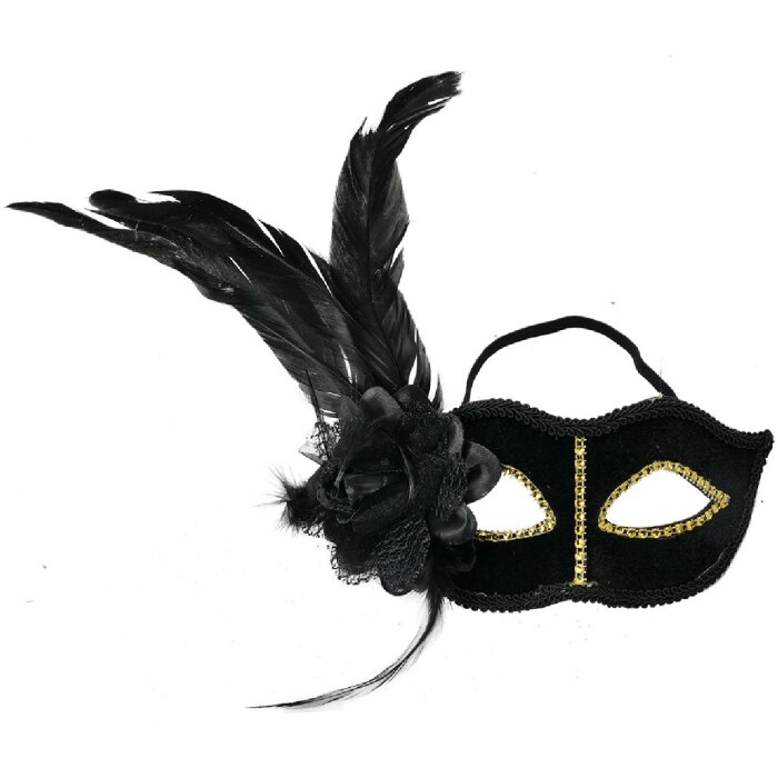 Clayre & Eef 66189 Maska Black Gold 22x9x21 cm Polyester s peřím