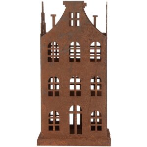 Clayre & Eef 6Y5775 Sada 2 kovových dekorací domeček hnědý venkovský styl 11x11x21cm