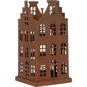 Clayre & Eef 6Y5775 Sada 2 kovových dekorací domeček hnědý venkovský styl 11x11x21cm