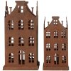 Clayre & Eef 6Y5775 Sada 2 kovových dekorací domeček hnědý venkovský styl 11x11x21cm