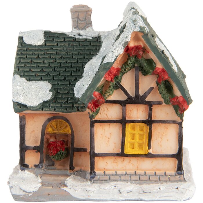 Clayre & Eef 6PR5733 Dekorace domeček s LED diodami oranžovo-zelená 6x5x6 cm
