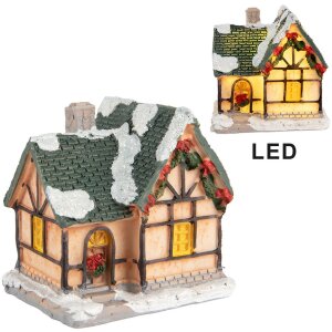 Clayre & Eef 6PR5733 Dekorace domeček s LED diodami oranžovo-zelená 6x5x6 cm