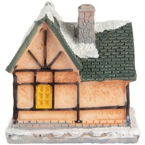 Clayre & Eef 6PR5733 Dekorace domeček s LED diodami oranžovo-zelená 6x5x6 cm