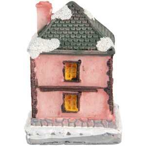 Clayre & Eef 6PR5734 Dekorace domeček s LED diodami růžovo-šedá 4x5x6 cm