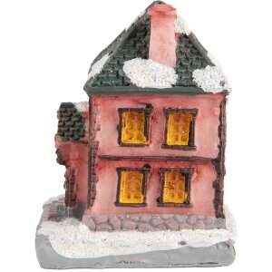 Clayre & Eef 6PR5734 Dekorace domeček s LED diodami růžovo-šedá 4x5x6 cm