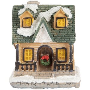 Clayre & Eef 6PR5735 Dekorace domeček LED béžová zelená 5x5x6 cm