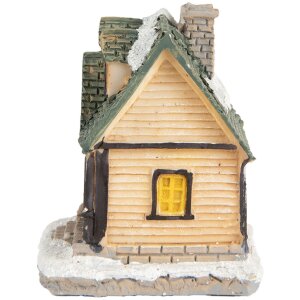Clayre & Eef 6PR5735 Dekorace domeček LED béžová zelená 5x5x6 cm