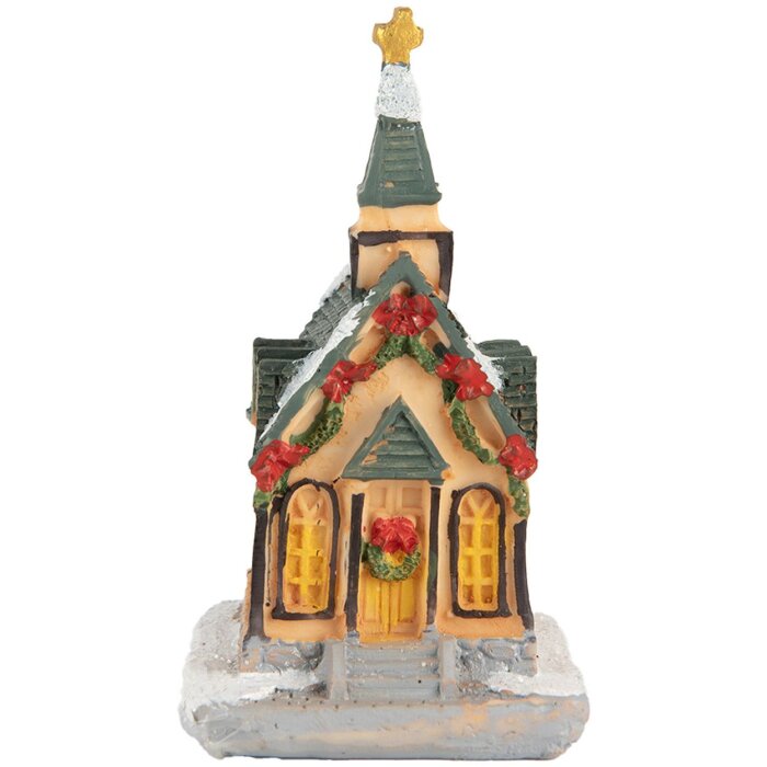Clayre & Eef 6PR5736 Dekorace Dům LED 6x5x9 cm Polyresin oranžovo-zelená