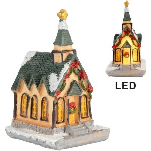 Clayre & Eef 6PR5736 Dekorace Dům LED 6x5x9 cm Polyresin oranžovo-zelená