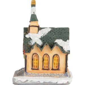 Clayre & Eef 6PR5736 Dekorace Dům LED 6x5x9 cm Polyresin oranžovo-zelená