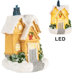 Clayre & Eef 6PR5738 Dekorace domeček s LED žlutobílá Ø 6x9 cm