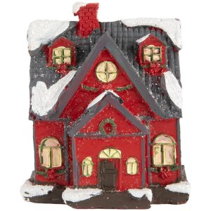 Clayre & Eef 6PR5739 Dekorace Dům LED červená šedá 6x5x7 cm Polyresin