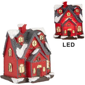 Clayre & Eef 6PR5739 Dekorace Dům LED červená šedá 6x5x7 cm Polyresin