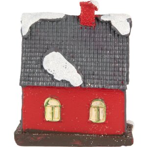 Clayre & Eef 6PR5739 Dekorace Dům LED červená šedá 6x5x7 cm Polyresin