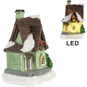 Clayre & Eef 6PR5740 Dekorace Domeček s LED diodami 5x5x8 cm Vánoční dekorace z polyresinu